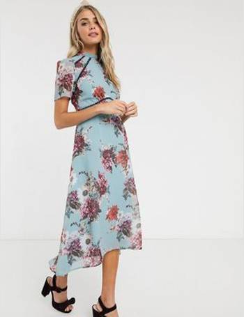 Hope & ivy high neck midi best sale dress with open back in blue floral