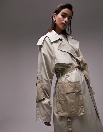 Topshop reversible long-line padded trench coat in sage