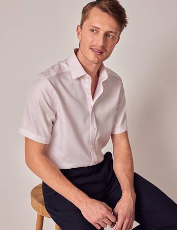 Non Iron Pink Pique Tailored Fit Short Sleeve Shirt – Chest Pocket