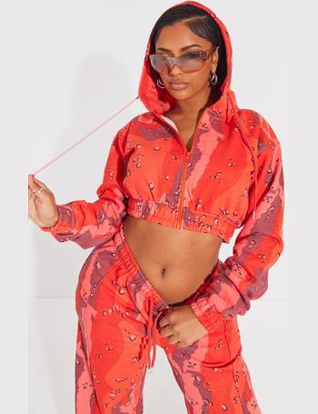 Khaki Camo Print Oversized Zip Up Hoodie