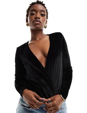 Glamorous square neck velvet bodysuit in black