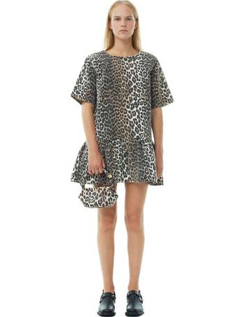 3D Leopard Jacquard Mini Dress Big Leopard Almond Milk