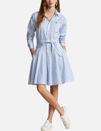 POLO RALPH LAUREN STRIPED RUFFLED COTTON WRAP DRESS