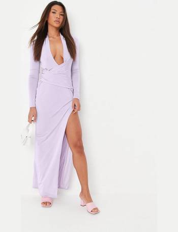 Missguided Satin Maxi Dress With Twist Front And Split in Purple