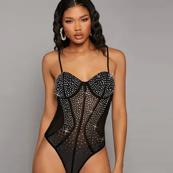 Striped Mesh Cami Bodysuit