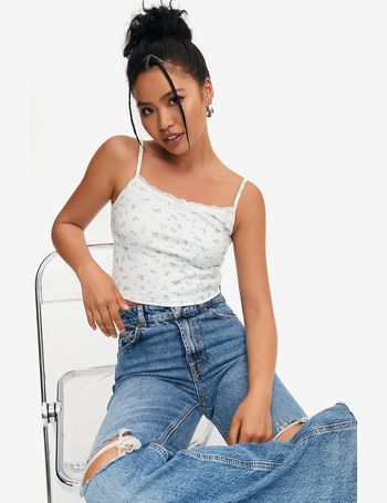 Lace-Trim Hook-and-Eye Crop Top