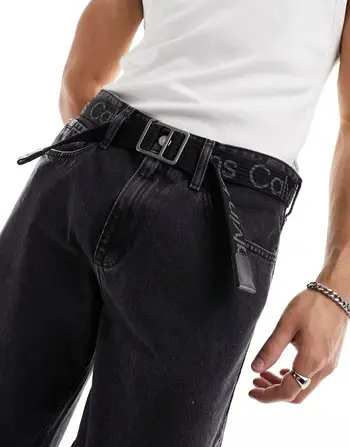 Calvin Klein Jeans round mono leather 35mm belt in black