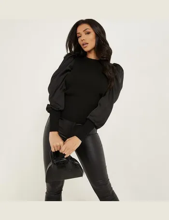 black knit mesh leaf design jumper