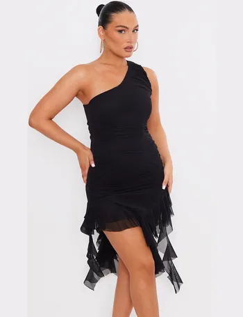 Black glitter mesh hotsell frill detail bodycon dress