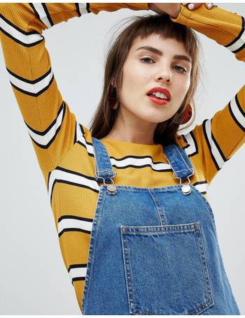 Stradivarius cropped wide leg denim dungaree in light wash