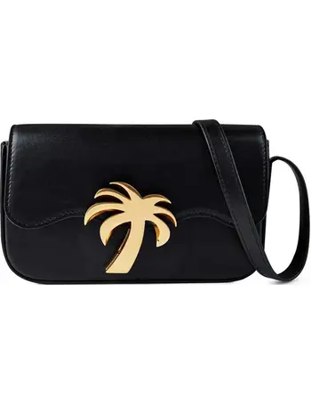 PALM ANGELS Palm Bridge leather-trimmed suede and woven raffia