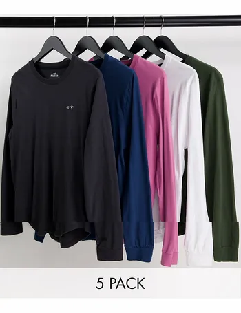 Hollister 3 pack icon logo long sleeve top in black/white/blue