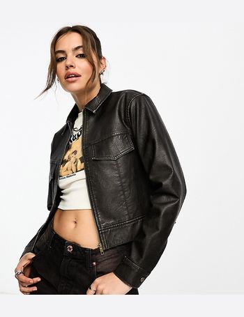 Reclaimed vintage inspired leather hot sale biker jacket in black