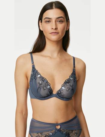 Floral Print Non-Wired Padded Plunge Bra A-E
