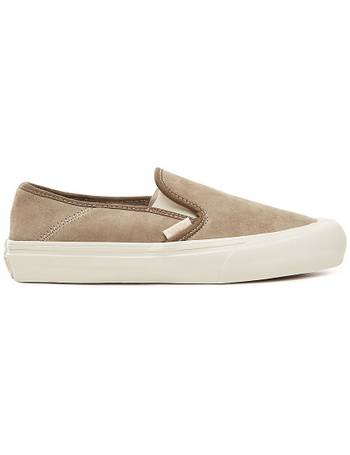 vans beige leather slip ons