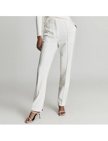 Reiss White Tatum Crepe Wide Leg Trousers