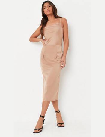 Missguided Champagne Satin Cowl Neck Side Button Midi Dress