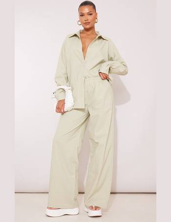 White Linen Look Oversized Wide Leg Trousers