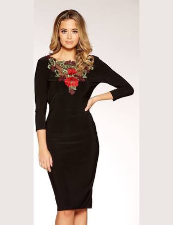 quiz raspberry red embroidered dress