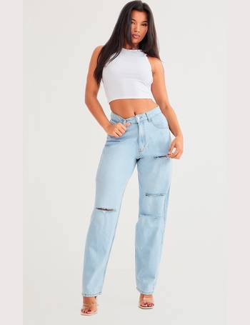 PrettyLittleThing Light Blue Acid Wash Baggy Ripped Low Rise