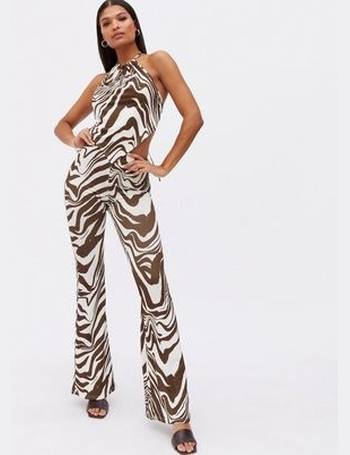 New Look zebra print flare pants in brown pattern
