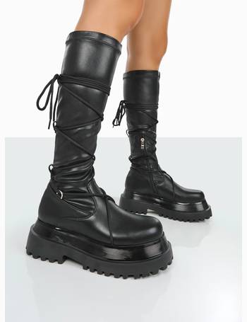 trooper black pu lace up chunky sole ankle boots