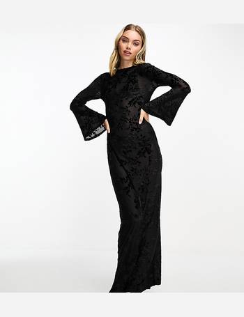 ASOS DESIGN festival sheer lace maxi dress with angel sleeves in black