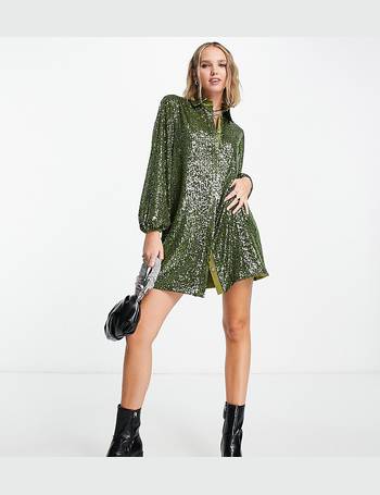 Flounce London wrap front mini dress with statement shoulder in gold sequin