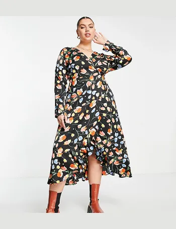 liquorish wrap front midi tea dress in floral print