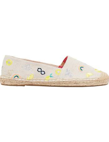 Joules Shelbury Red Canvas Hello Sunshine Embroidered Flat Espadrille Shoes