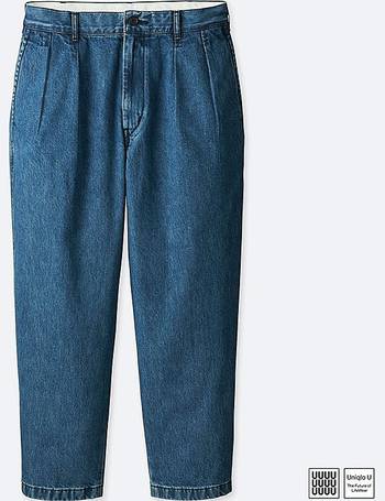 mens pleated denim trousers