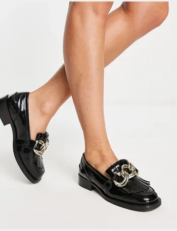 asos design meze chunky fringed leather loafers in black