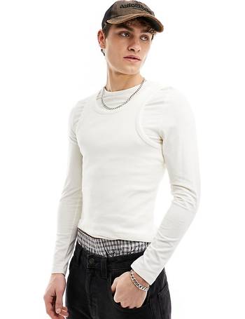 COLLUSION tank top overlay long sleeve top in off white