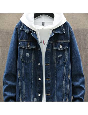 men spliced denim trucker jacket without hoodie