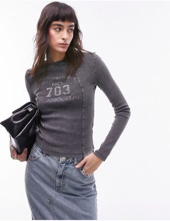 Topshop graphic New York washed oversized hoodie in charcoal