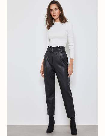 Womens Real Leather High Waisted Trousers Pants