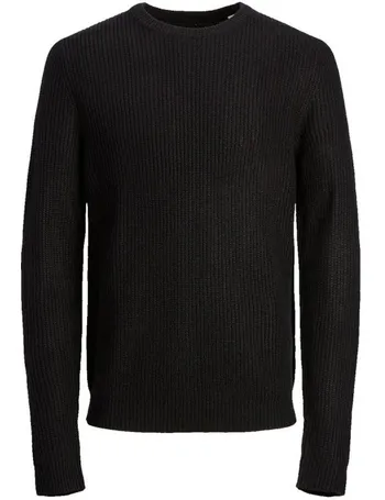 Jack & Jones Oversized Jacquard Sketch Flower Jumper in Black for Men