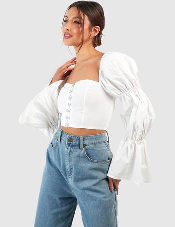 Buy Boohoo Frill Detail Hook And Eye Crop Top In White