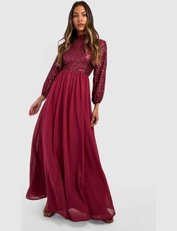 Boutique Sequin Long Sleeve Maxi Bridesmaid Dress