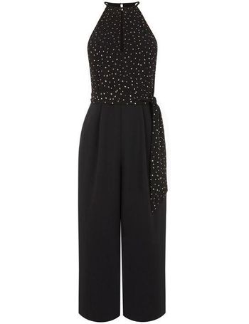 Oasis glitter jumpsuit with twist front in black