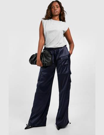 Boohoo Petite Folded Waistband Relaxed Fit Cargo Trousers in White