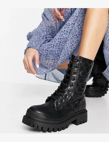 public desire surrender flat lace up chunky boots in black