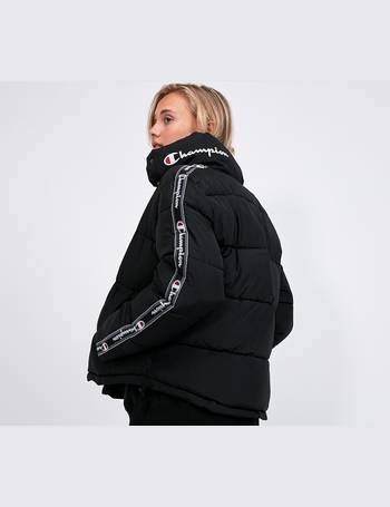 champion long puffer jacket with logo