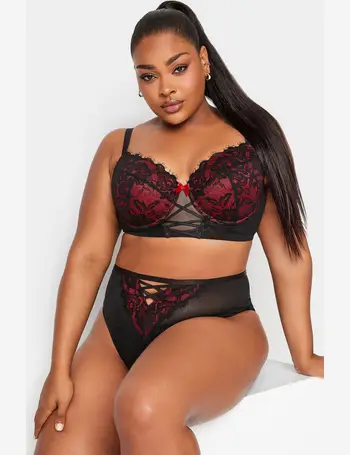 YOURS Burgundy Red Lace Strap Detail Padded Underwired Longline Bra