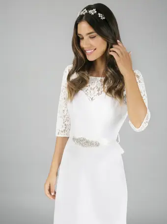 Short Sleeve Embellished Wedding Dress in White