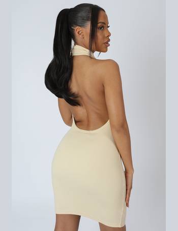 Public Desire double layered slinky backless thong detail midi dress in  chestnut