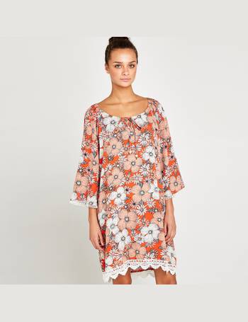 apricot bardot dress