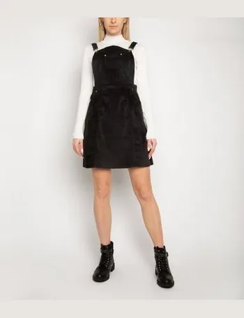 black cord pinafore dress new look