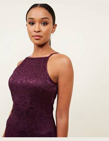 Ax paris burgundy lace frill yoke dress sale