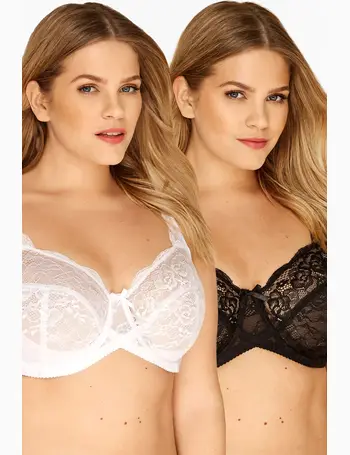 Yours 2 Pack & White Stretch Lace Non-Padded Underwired Balcony
